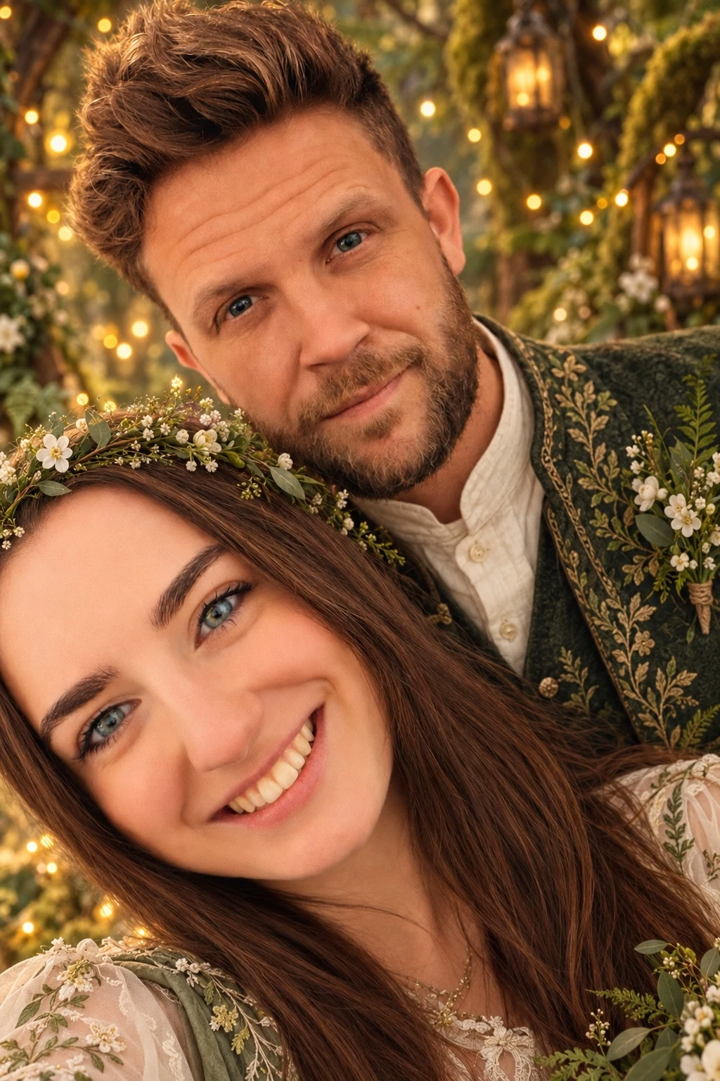 Katie and Jake together in an enchanted woodland portrait